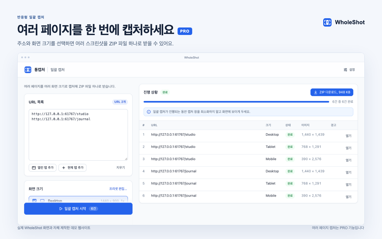 PRO로 여러 페이지 캡처